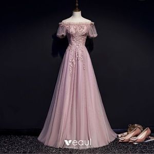 Victorian style, blushing pink evening dress, A-Line / Princess ruffles, beading
